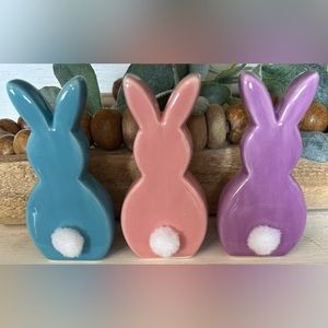 Set of 3 Ceramic Peep Style Bunny Rabbits Cotton Tail 4X2” NEW